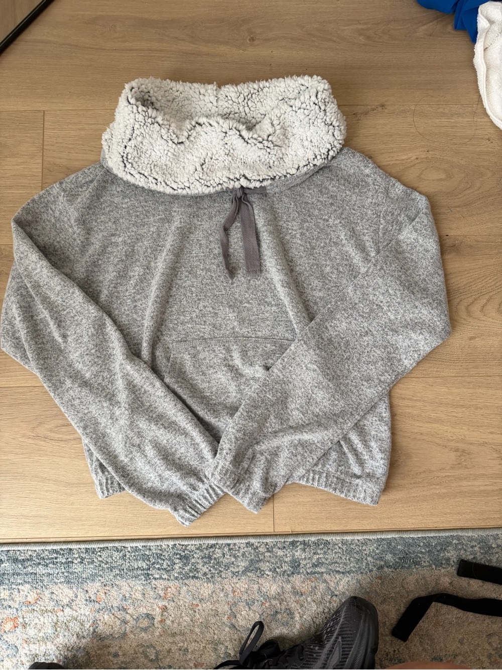 Ultra Flirt Gray Cozy Sherpa Cowl Neck Sweater